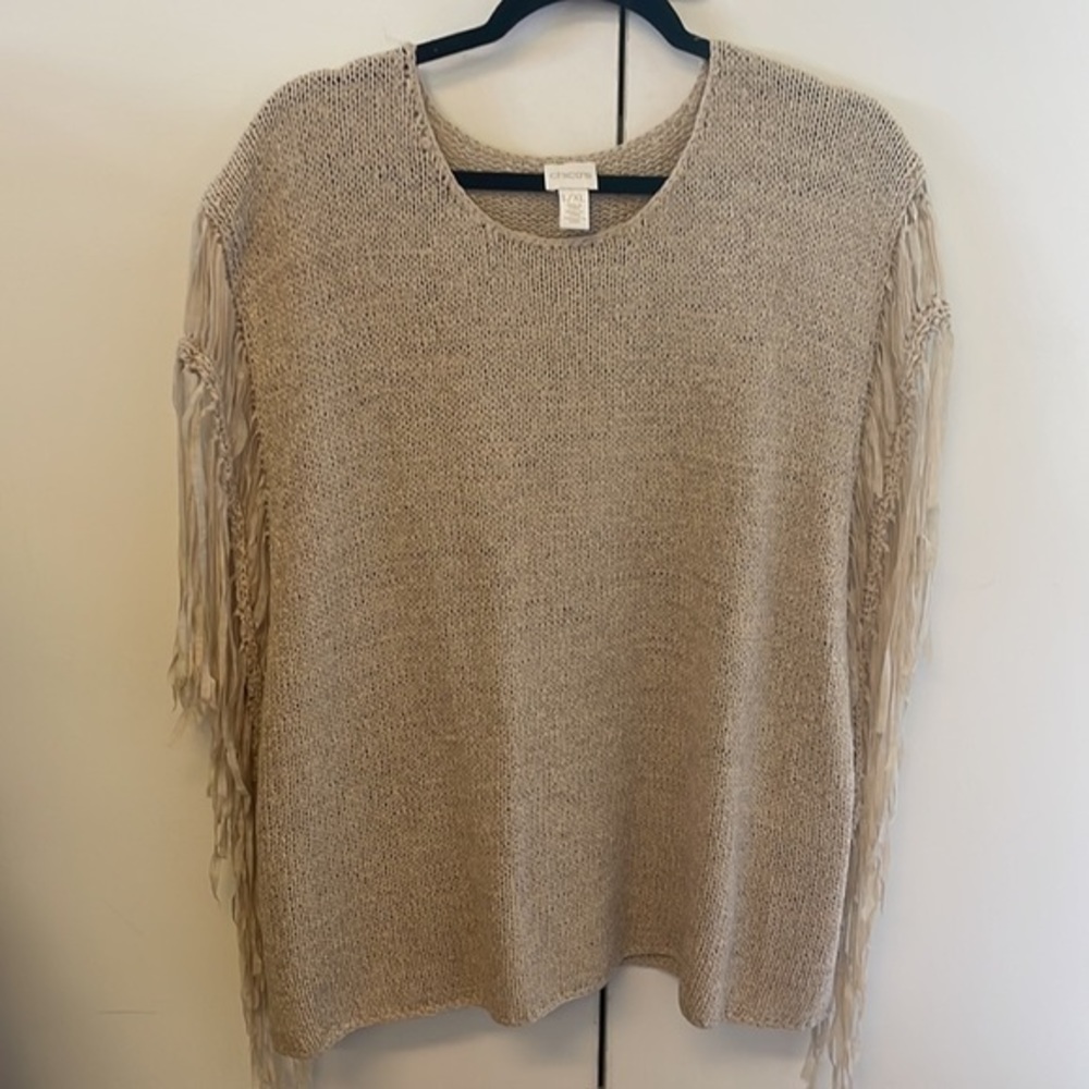 CHICO’S tunic vest with fringe. Size XL. Beige.